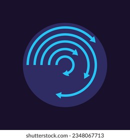Circular arrow infographic chart design element for dark theme. Five components. Customizable graph for statistical analysis. Editable component for instructional graphics. Visual data presentation