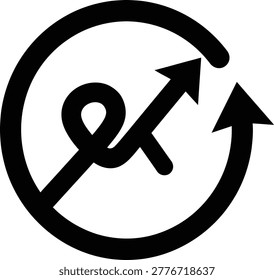 Circular arrow with knot representing complex or problematic cycle redirect continuous illustration isolated