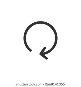 Circular arrow, linear icon. Refresh, repeat action, or restart process. Line with editable stroke.