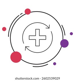 Circular arrow with medical cross Icon, Sustainable Healthcare Cycle, Regenerative Medical Solutions, vector