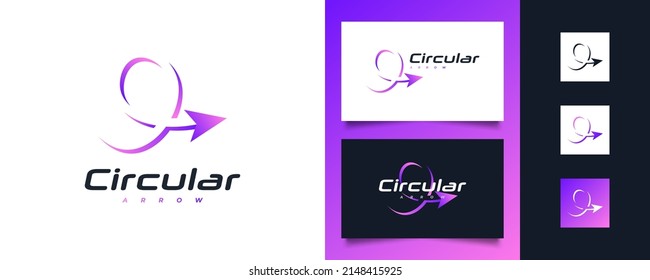 Circular Arrow with Negative Space Style for Logo, Icon or Symbol. Abstract Arrow Logo Design in Purple Gradient