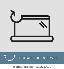 Circular arrow on laptop screen. Loading system, updating, reload icon line style isolated on white background. Vector eps 10 