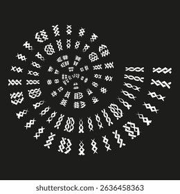 Circular arrow pattern. Radial direction symbols. Vector rotation design. Dynamic movement illustration.