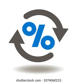 Vector de icono de porcentaje de flecha circular.  Ilustración de devolución de efectivo. Logotipo de compras en línea de ventas. Símbolo de descuento. Signo de porcentaje.