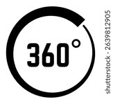 Circular arrow rotating through 360 degrees, representing a complete cycle or panoramic view. Symbolizing full rotation and continuous movement, conveying dynamic energy and innovation