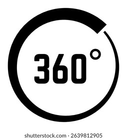 Circular arrow rotating through 360 degrees, representing a complete cycle or panoramic view. Symbolizing full rotation and continuous movement, conveying dynamic energy and innovation