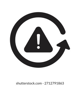 Símbolo de rotação de seta circular ao redor de um ponto de exclamação de aviso indicando uma falha de recarga ou erro de atualização.