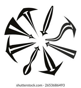 Flèche circulaire définie. Formes de pointeur radial. Éléments d'Image vectorielle dynamique. Graphique de flux directionnel. EPS10.