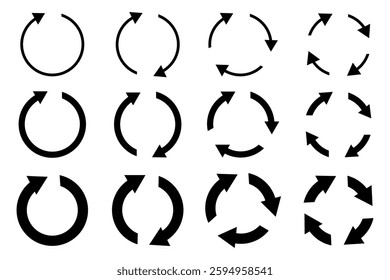 Circular arrow set. Rotation cycle icons. Refresh symbol collection. Vector illustration.