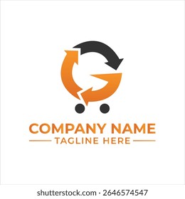 Seta Circular Shopping Carrinho Logo Design com o Nome da Empresa e Slogan Abaixo