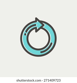 Circular arrow sign icon thin line for web and mobile, modern minimalistic flat design. Vector icon with dark grey outline and offset colour on light grey background.