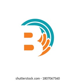 Circular arrow signs and letter b logo, vector