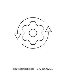 Una flecha circular que rodea un engranaje para recargar o procesar.