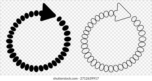 Símbolo de flecha circular hecho de puntos Silueta y contorno