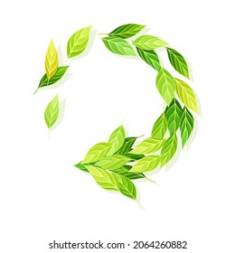 Circular arrow symbol made of green leaves, logo, emblem, creative sign design vector illustration on white background