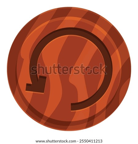 Circular arrow symbol on a round wooden background indicating a refreshing or reloading action