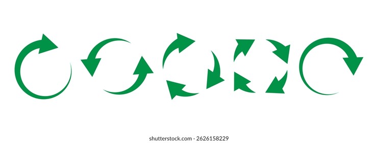 Seta circular. Símbolo de recarregar, atualizar, carregar, reciclar e repetir. Conjunto de Sinais de Atualização. Repita a seta. Setas vetoriais.