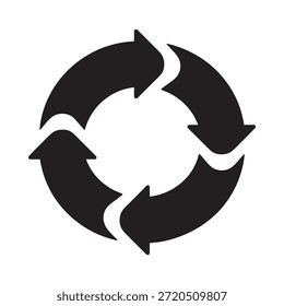Símbolo de flecha circular que representa un ciclo continuo o proceso de reciclaje en negro