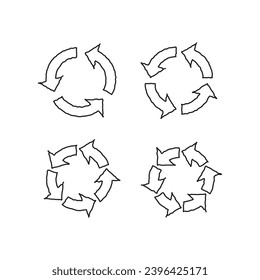 símbolos de flecha circular con tres, cuatro, cinco y seis pasos. concepto de ilustración. Reciclando etiquetas iconsenambientales.