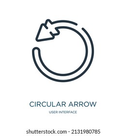 icono de línea delgada de flecha circular. flecha, iconos lineales de puntero del concepto de interfaz de usuario signo de contorno aislado. Elemento de símbolo de ilustración vectorial para diseño web y aplicaciones.