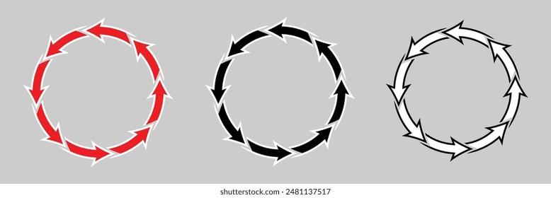 Circular arrow vector, cycle round arrow line art, refresh, reload, repeat icons. White background for web design, user interface or infographic. Circle Arrow. 