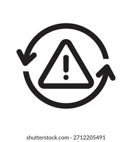 Flecha circular con el concepto de diseño del icono de la señal de advertencia que representa el error del Actualizar