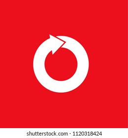 circular arrow. white icon on red background