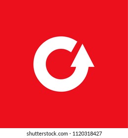 circular arrow. white icon on red background