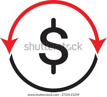 Circular arrows around a dollar symbol illustrating money reverse flow, financial return, refund, expense, or transaction rollback.