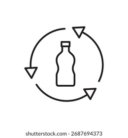 Setas circulares ao redor de uma garrafa de plástico para reciclagem e reutilização do conceito.