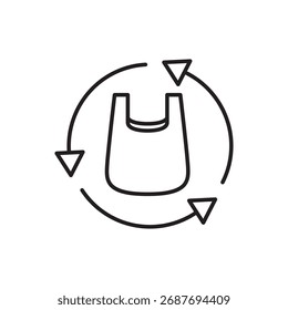 Setas circulares ao redor de um saco de compras de plástico para o conceito de reutilização.