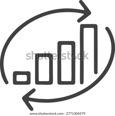 Circular arrows around rising bar chart for repetitive growth