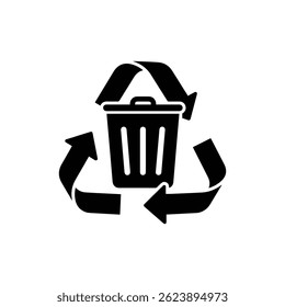 Setas circulares ao redor de uma lata de lixo indicando ícone de loop de reciclagem