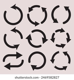 Circular arrows of black color. circle arrow icon set. circular arrow icon, refresh, reload. Set of circle arrows rotating on white background. 11:11