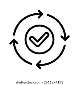 Circular Arrows with Checkmark Representing Completed Process and Business Approval