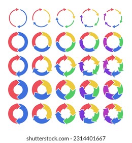 Circular arrows. Circle arrow infographic diagram, round 2-6 steps options. Business strategy workflow process color loop, info charts vector template. Cycle motion, dynamic rotation