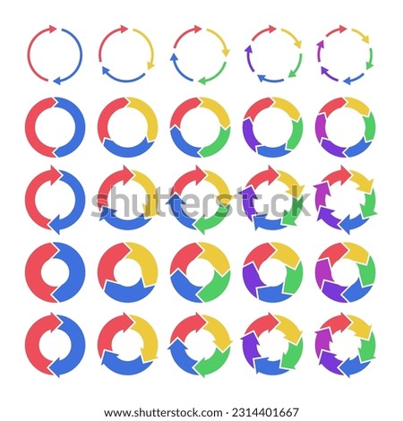 Circular arrows. Circle arrow infographic diagram, round 2-6 steps options. Business strategy workflow process color loop, info charts vector template. Cycle motion, dynamic rotation