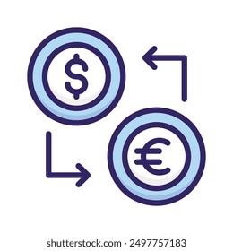Flechas circulares que conectan los símbolos del dólar y del euro, que indican el cambio o la conversión de moneda