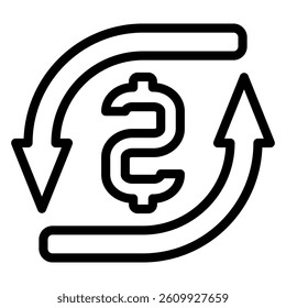 Circular arrows and currency line icon, bank account concept. Vector graphics. Money currency exchange cycle sign on white background, style mobile or design
