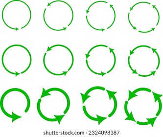 The circular arrows are different green color, different thickness. Replaceable vector design.