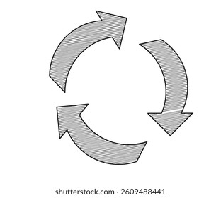 circular arrows in doodle style, vector illustration.