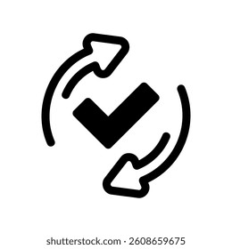 Circular arrows icon with check mark symbolizing successful update synchronization or refresh completed
