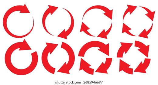 ícone Setas circulares. Um conjunto de setas dispostas em círculo. ícone Atualizar, Reinicializar, Atualizar, Recarregar. Clipart de vetor.