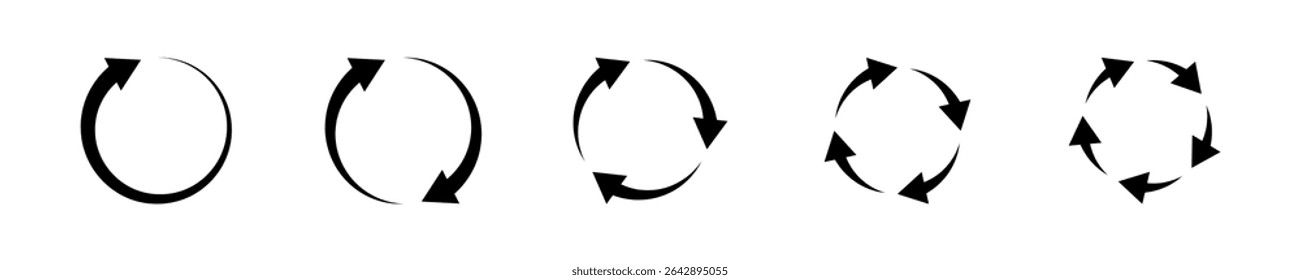 Circular Arrows Icon Set. A black icon of circular arrows, representing rotation or cycle.