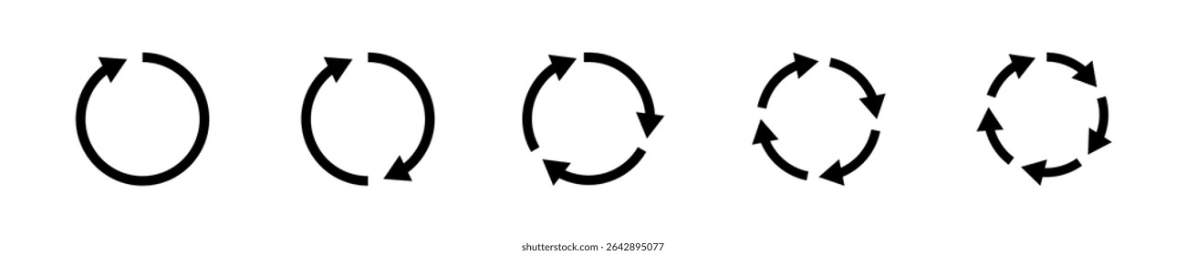 Circular Arrows Icon Set. A black icon of circular arrows, representing a process or reload.