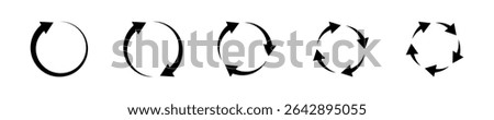Circular Arrows Icon Set. A black icon of circular arrows, representing rotation or cycle.