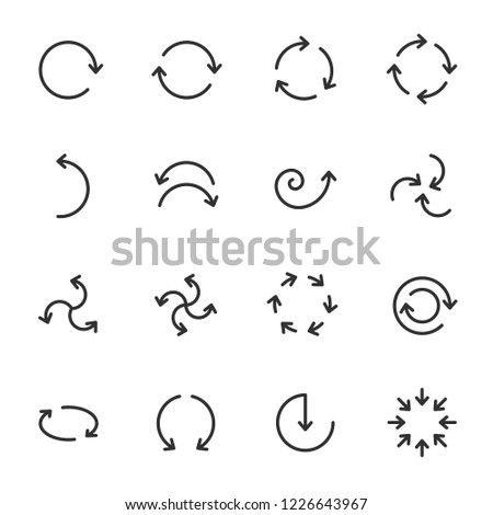 Circular arrows, icon set. linear signs. Line with editable stroke