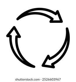 Ícone de setas circulares em um contorno preto simples. Ilustração de vetor representando sincronização, atualização ou repetição. Traçado editável.