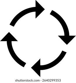 Circular arrows icon suggesting rotation, refresh, loop, or cycle. Suitable for web design, application interfaces, and presentations needing a directional symbol.