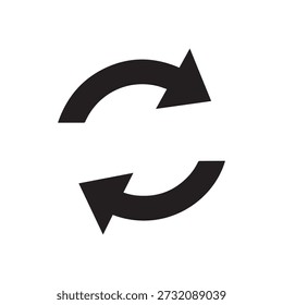 Circular arrows icon symbolizing refresh, repeat, reload, loop, cycle, or synchronisation on a clean white background.